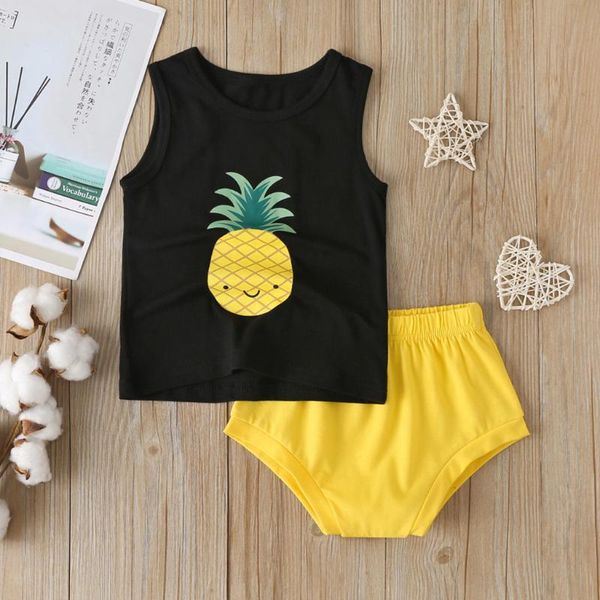 

cotton summer cute toddler baby boys girls cartoon pineapple vest +shorts outfits sets boys clothes kids clothes w5, White