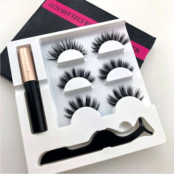 

magnetic eye lashes eyeliner kit liquid eyes liner 3 pairs false eyelashes + tweezers magnet makeup eyelash set