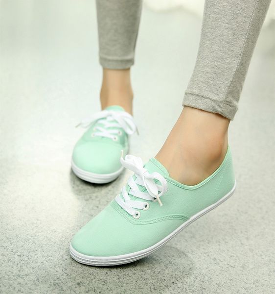 

women canvas shoes lace up casual shoes woman flats white candy color breathable ladies espadrilles big size 35-42, Black