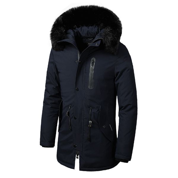 

men winter new warm fur collar long thick cotton casual parkas jacket coat men brand pockets outwear waterproof jacket parka, Black