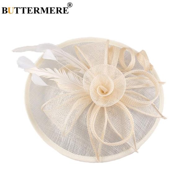 

buttermere linen fedora hat women beige british wedding bride hat ladies feather elegant flower female brand pillbox hats, Blue;gray