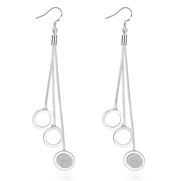 

plated sterling silver round sand earrings djse319 size 9.6x1.2cm;women's 925 silver plate dangle & chandelier jewelry earring
