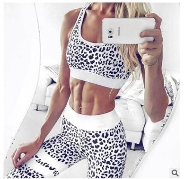 

женская фитнес tracksuit leopard top legging 2 piece set summer crop tank tops леггинсы набор для дам, White
