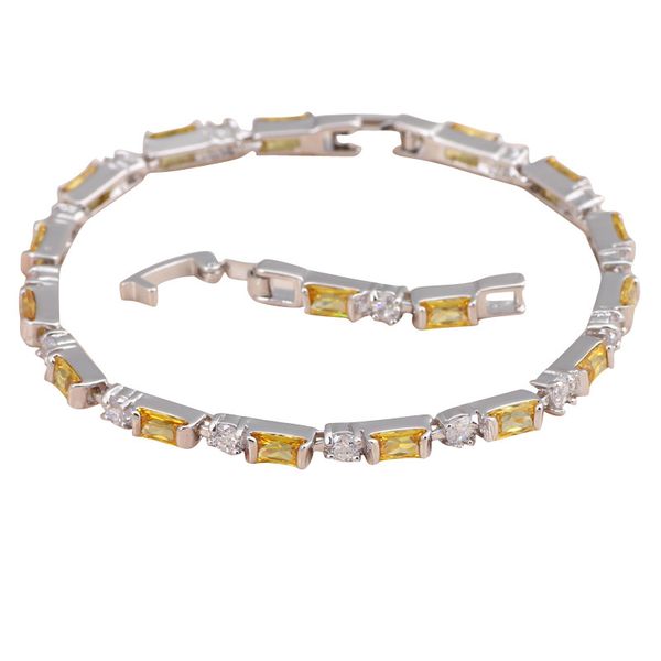 

rolilason fancy chic design rectangle yellow crystal zircon silver chain bracelets gift for women fashion jewelry tbs784, Golden;silver