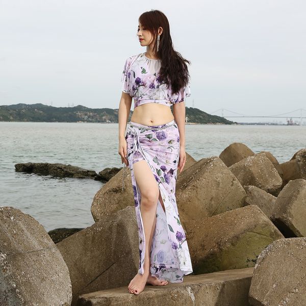 

belly dance costumes female uniforms new dance suit beginners summer suit silk flower women yarn orient set 5531, Black;red