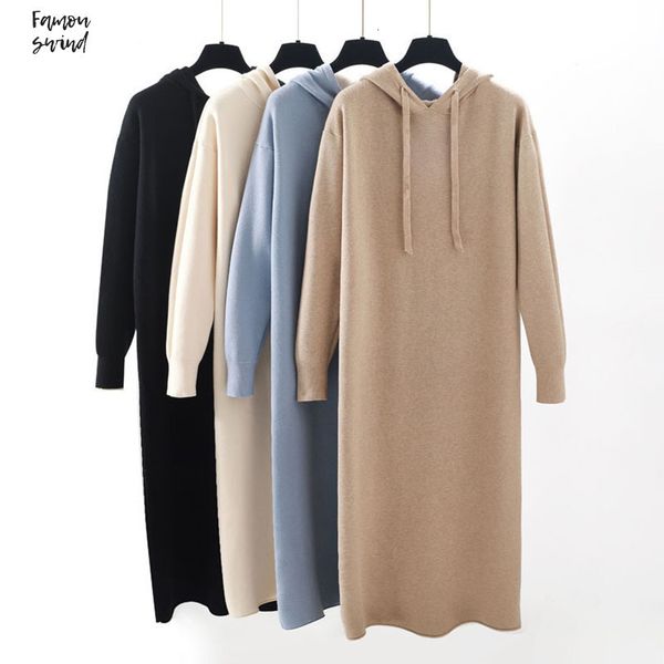 

2019 повседневный капюшоном платья платье женщины straight свитер осень зима сыпучие длинный толстый maix женский негабаритные девочка knit, Black;gray