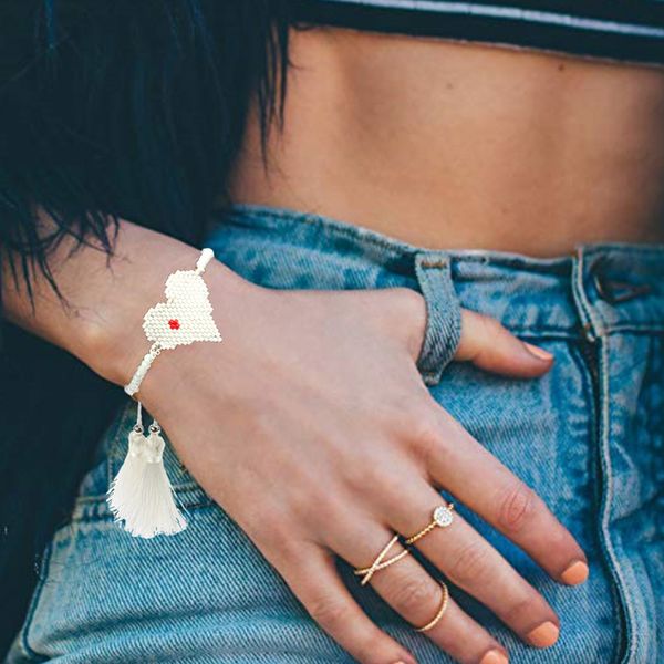 

bohemian woven sead bead rope bracelet women black red heart tassel bracelet pulsera mujer jewelry, Golden;silver