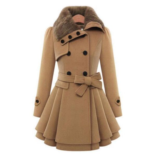 

coat women slim long woolen coat double-breasted woolen warm windbreaker women windbreaker warm, Black