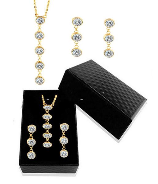 

stainless steel jewelry set cute rhinestone earrings necklace set jewelry gold wedding bridal for women, Silver