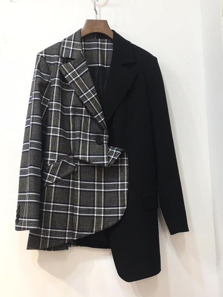 

2019 winner new women patchwork asymmetrical blazer coat female casual outerwear coat gdnz 11.29, White;black