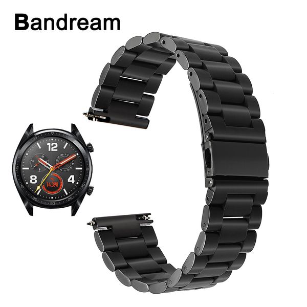 Bandream Edelstahl-Armband mit Schnellverschluss für Huawei Watch Gt, Ersatzband, Handschlaufe, Metallarmband, Schwarz, Silber, T190620