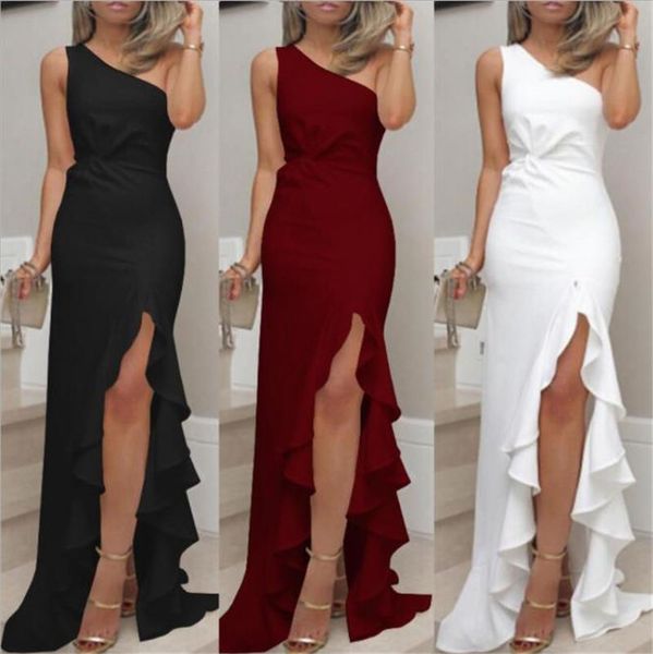 

Solid Color Designer Womens Dresses One Shoulder Split Draped Maxi Dresses Sexy Womens Clothing