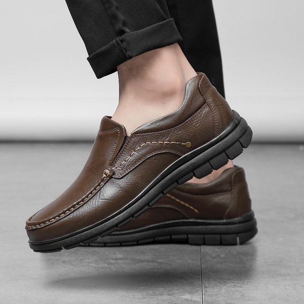 

повседневная обувь из натуральной кожи мужчины скольжения на обувь для мужчин мокасины мужские мокасины удобные квартиры мода мужская обувь, Black