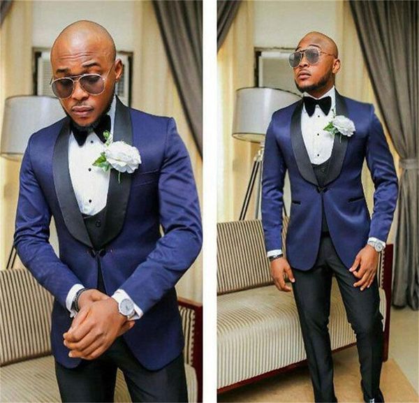 

navy shawl lapel men suits groom tuxedos groomsmen suit one button blazer casual designs wedding suits 3 pieces (jacket+pants+vest, Black;gray