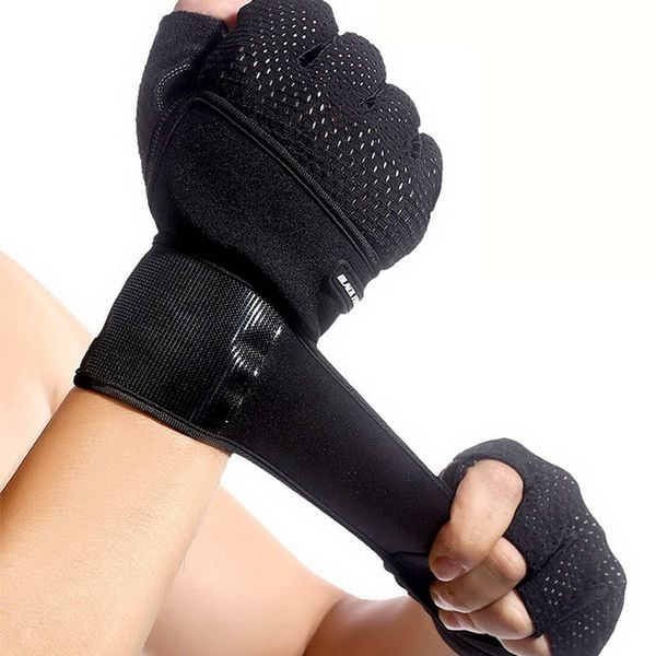 

1 pair weight lifting glove half finger mesh anti-skid gym training fitness sports gloves bhd2, Black