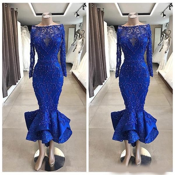 

new amazing slim lace prom evening dresses long sleeves beaded formal short tea length special occasion party gowns vestidos de soiree, Black