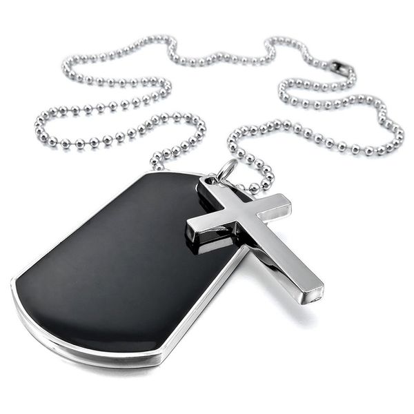 

alloy pendant necklace pendant black silver cross dog tag plate army style polished 23 inch chain necklace man