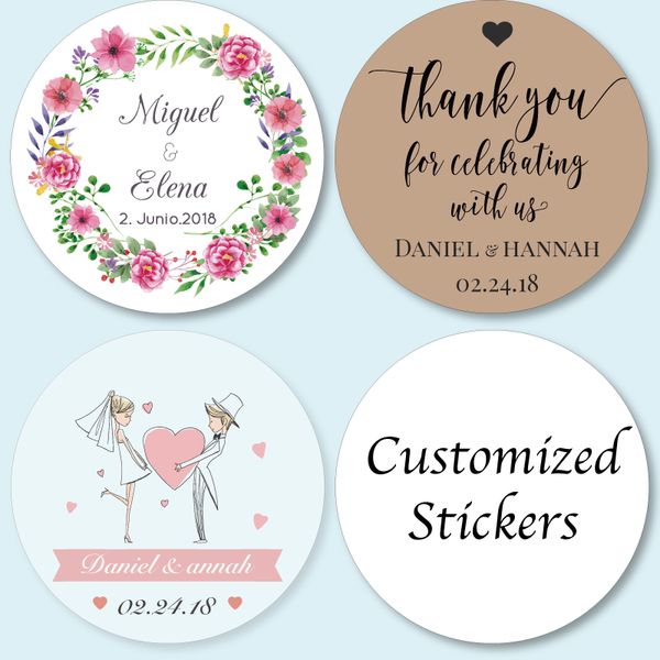 

100 pieces, customized personalized wedding stickers, logos, p, favor boxes tags, cupcake, bottle labels, invitations seals