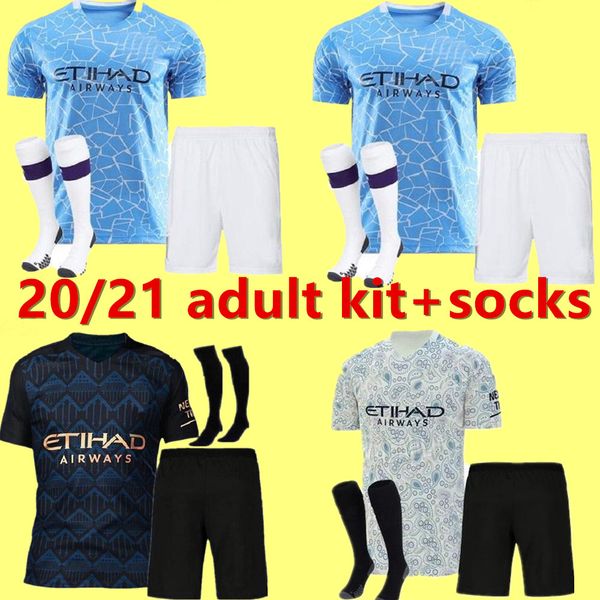 

new 2020 2021 sterling de bruyne kun aguero manchester soccer jersey city 20 21 sane jesus football shirt kit sets+socks uniform, Black