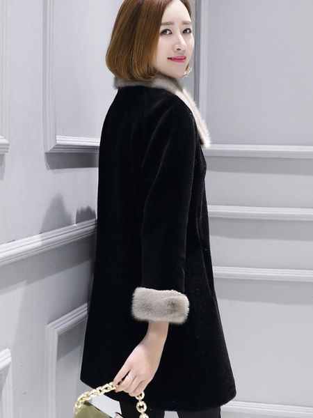 

women's fur & faux autumn winter real women long jacket 100% wool coat female luxury jackets collar manteau femme kqn12122, Black