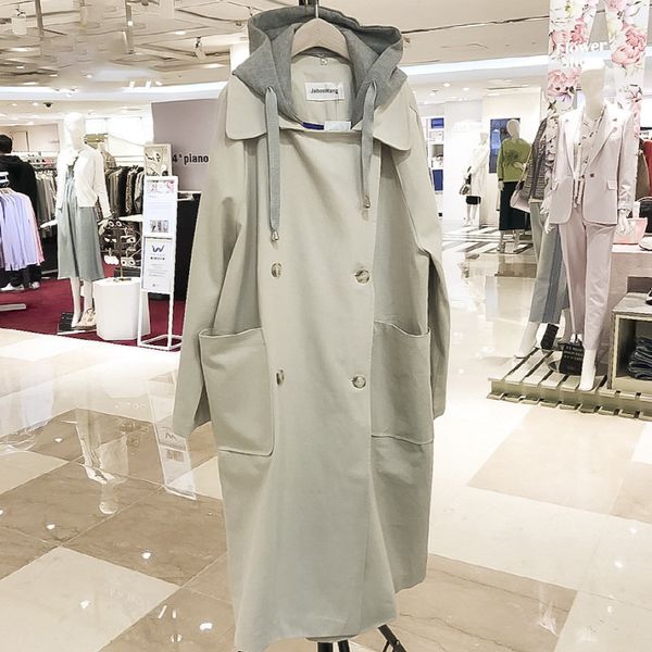 

women's trench coats long hooded double-breasted f023, Tan;black
