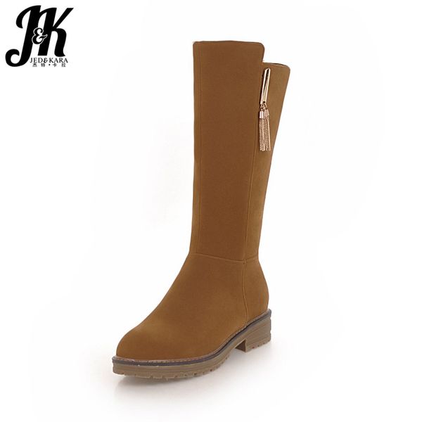 

jk autumn thick heels women boots flock platform boot round toe zip mid calf footwear 2018 new fashion casual female shoes black