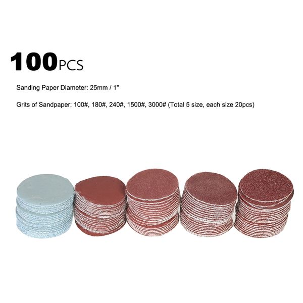 

100pcs 25mm 1" sander disc sanding disk 100-3000 grit paper +1inch abrasive polish pad plate + 1/8" shank for dremel rotary tool