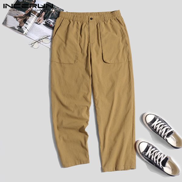

cotton linen men pants joggers retro streetwear hip-hop elastic waist trousers men pockets loose solid casual pants 2019 incerun, Black