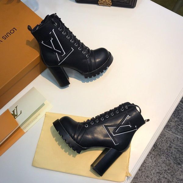 

luxury designer heel high heels shoes luxury women shoes leather short boots anti -skid martin boots fashion woman female boots large size 3, Black