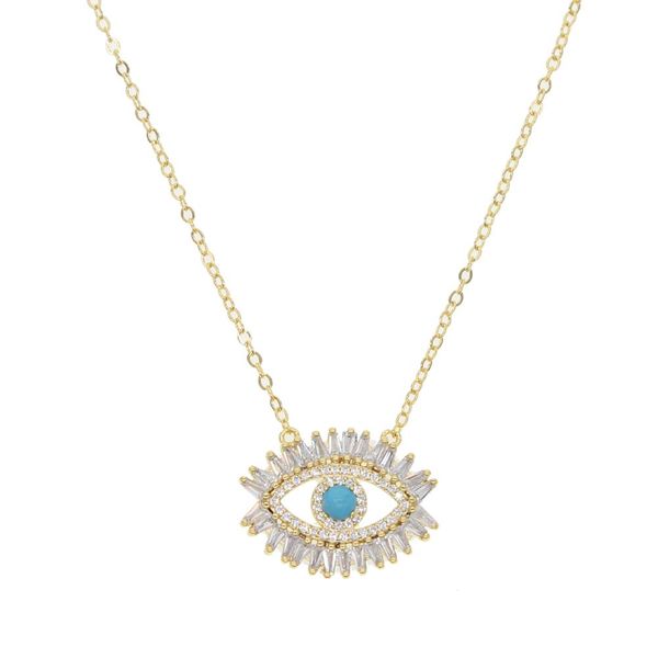 

18k gold plated turkish evil eye necklace lucky girl gift baguette cubic zirconia turquoise geomstone evil eye jewelry