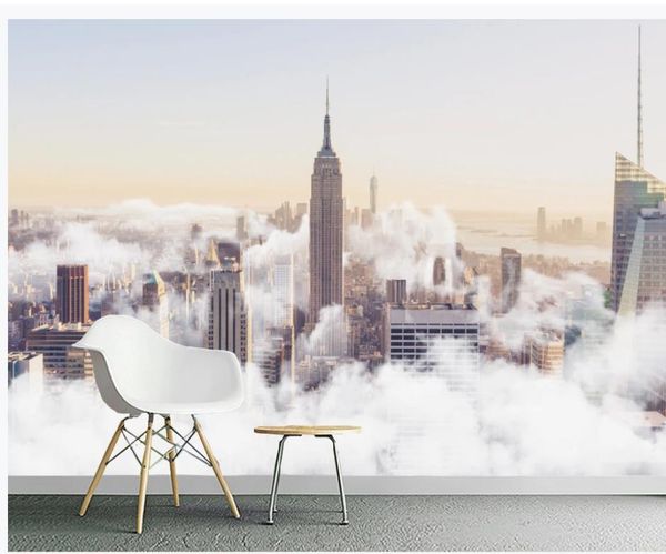

3d landscape wallpaper modern minimalist abstract hand painted city clouds sea tv background wall