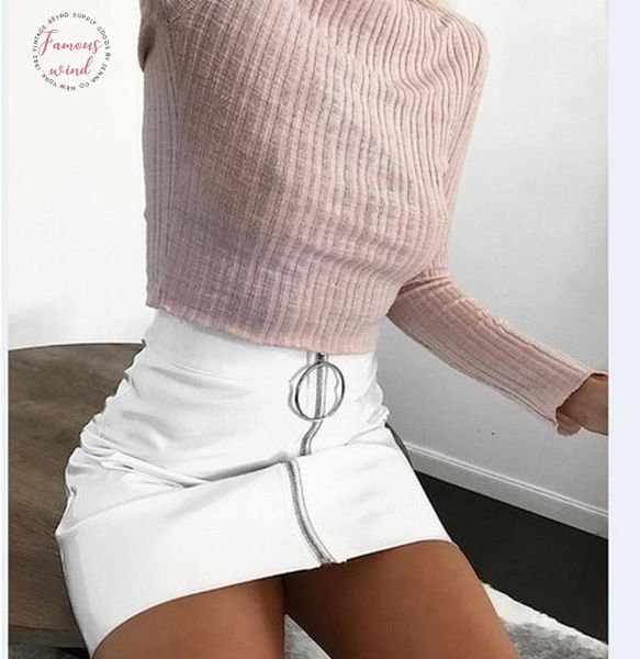 

women fashion high waist zip faux leather short pencil bodycon mini skirt 2020 new solid white skirt, Black