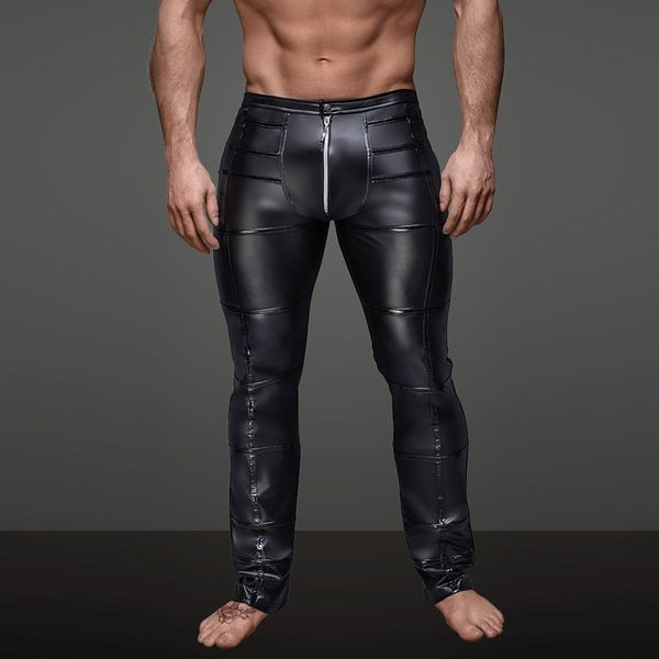 

men pvc stage dance wear fetish faux leather pencil pants zipper open bondage skinny pants legging erotic gay club dance wear, Black;pink