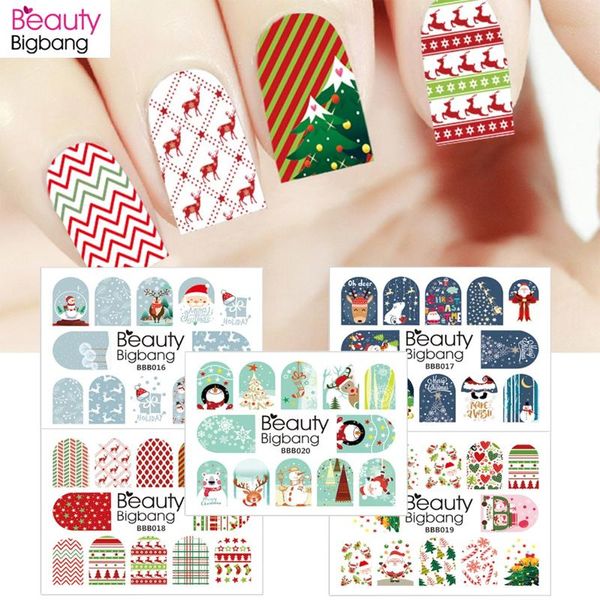 BeautyBigBang 1sheet Xmas ногтей наклейки Наклейка Рождество Санта Клаус Олень Маникюрные стикеры искусства ногтя воды наклейки украшения