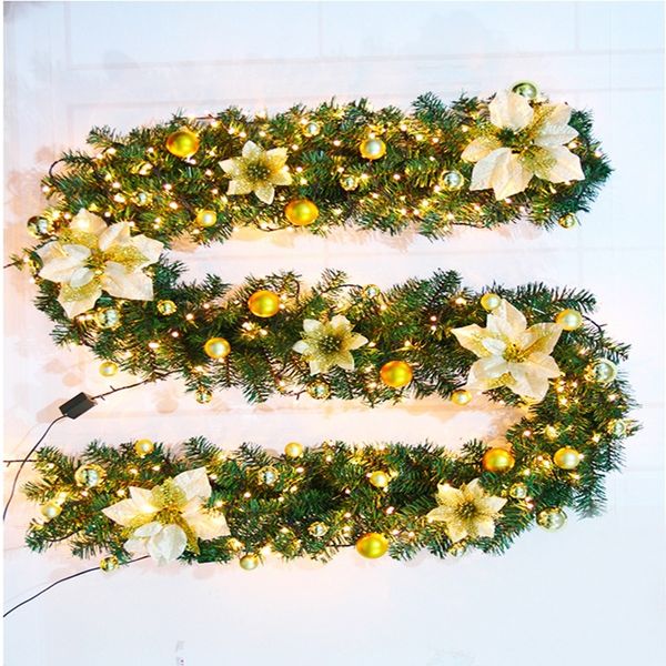 

270cm christmas garland christmas rattan with bows and fairy led lights decoration for home party new year supplies