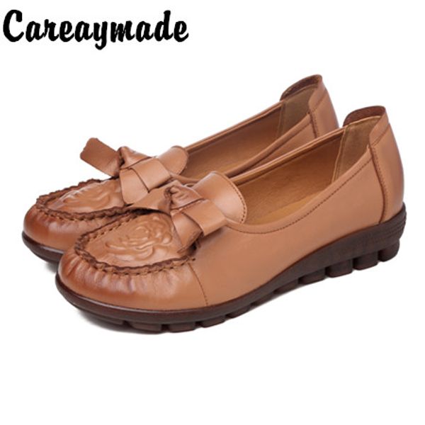 

careaymade-autumn new genuine leather mothers single shoes low heel flat sole soft sole women's pure handmade shoes,casual shoes, Black