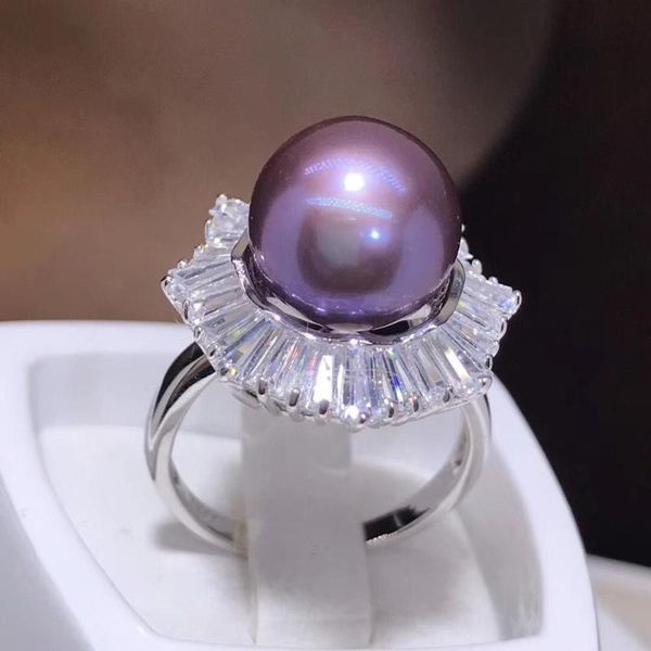 

d513 pearl ring fine jewelry 925 sterling silver round 11-12mm nature fresh water purple pearls rings for women presents, Golden;silver