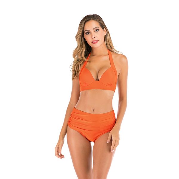 

2020 halter women two 1pcss bikini set solid padded push up swimwear mujer summer swimsuit beachwear swimming suit#25#114, White;black