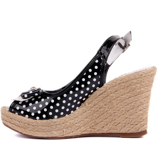 

sail lakers-polka dot japanned leather women 's wedges sandals, Black