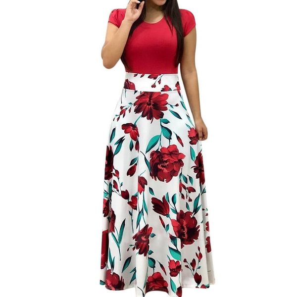 Nibesser mulheres elegante impressão floral verão patchwork maxi vestido 2018 casual manga curta vintage boho praia longo vestido vestidos