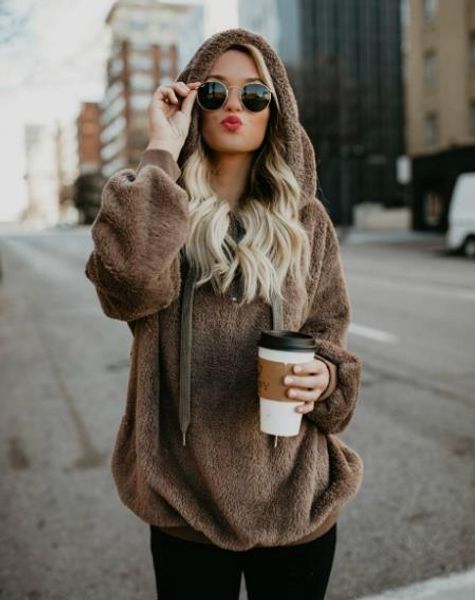 

womens designer velvet sweatshirts casual long sleeve solid color sweatshirts fashion warm hoodie womens clothing, Black