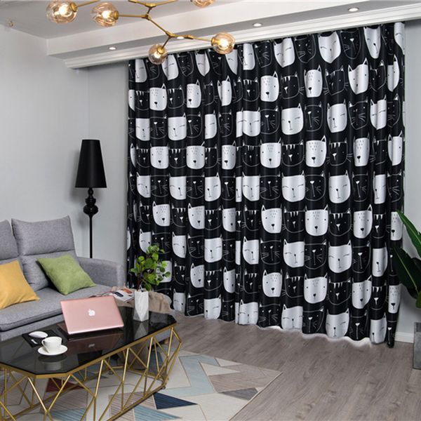 

cartoon curtains children's room big face cat print blackout curtain for living room kids bedroom window treatments balcony
