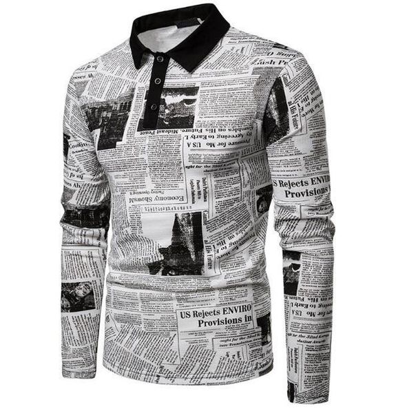 

2019 весна новый бестселлер мода цветные газеты большой корпус кинематический дизайн мужской воротник с длинным рукавом завод прямых продаж, White;black