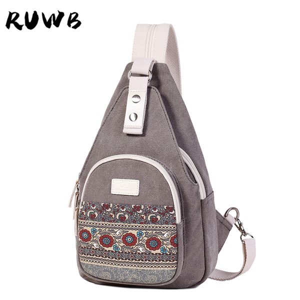 

ruwb женщины грудь сумка холст рюкзак девушки слинг backpacktravel туризм рюкзак шаблон веревка crossbody сумка sac a dos