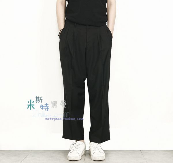 

2019 new men's clothing bigbang hair stylist fashionleisure wide leg pants catwalk singer costumes 27-46, Black