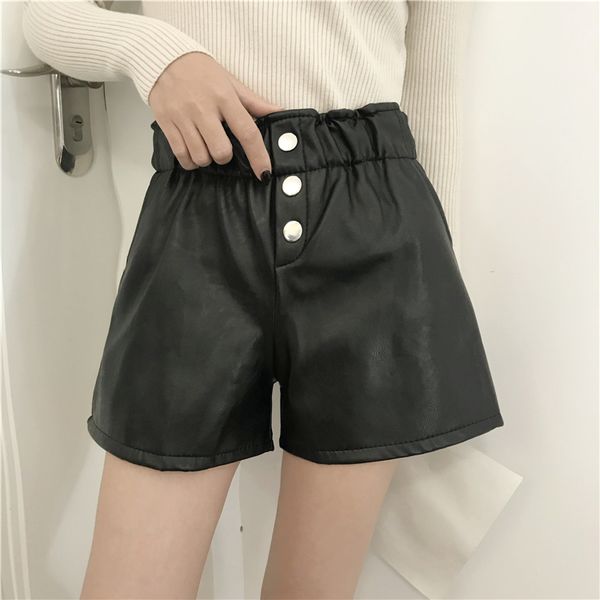 

tingyili leather shorts women high waist black shorts autumn winter casual, White;black
