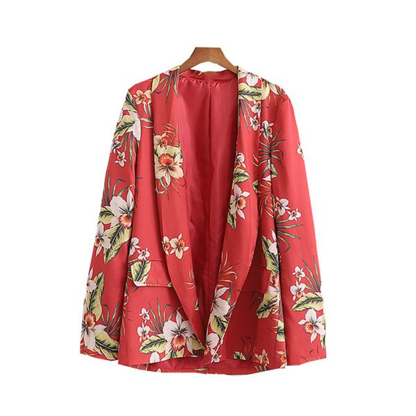

women floral print red blazer long sleeve  button casual jacket shawl collar coat outerwear, White;black