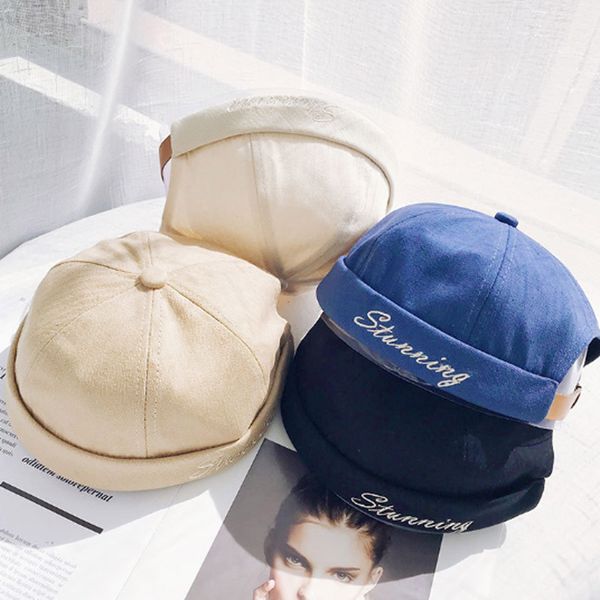 

retro docker sailor biker cap men adjustable casual brimless skull loop beanie hat solid women summer 56-58cm