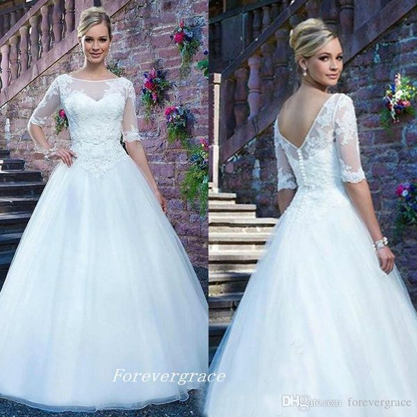 

2019 elegant country style arabic wedding dress a-line backless lace long women bridal gown plus size custom made vestido de noiva longo, White