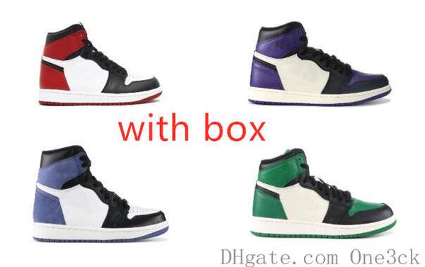 

2019 1s high black toe pine green court purple men basketball shoes with originals box 1s sneaker trainer ing
